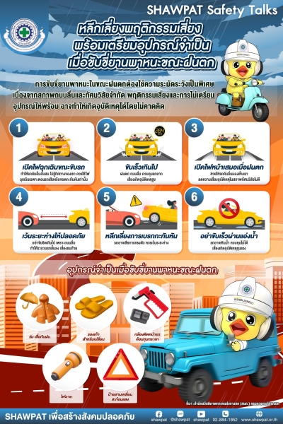 หลักเลี่ยงพฤติกรรมเสี่ยงพร้อมเตรียมอุปกรณ์ที่จำเป็น เมื่อขับขี่ยานพาหนะขณะฝนตก